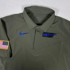 Nike BYU Cougars Football Polo Mens L Dri-FIT Green USA Flag Team‎ Issued